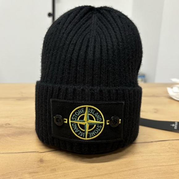 stone island black knit hat